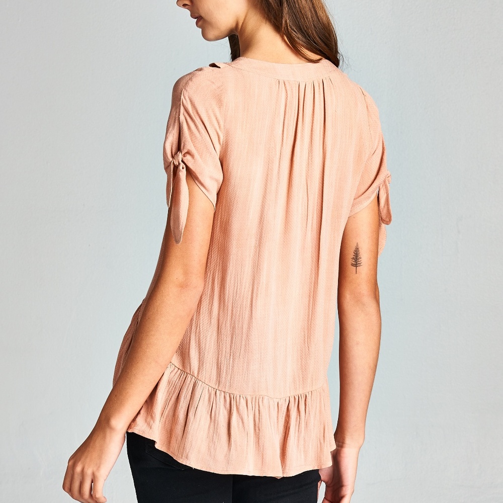 Dark Coral Ruffle Button-Front Top - Picture 4 of 6
